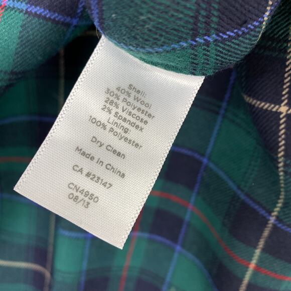 Talbots Heritage Trouser Pant Womens Size 10P Wool Blend Blue Green Plaid Lined - Picture 7 of 7